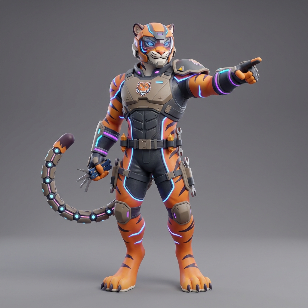 Tigre techno en pose dynamique